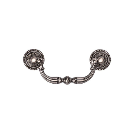 This is an image of a M.Marcus - Ornate Drop Pull 96mm Distressed Pewter Finish, tk3085-096-dpw that is available to order from T.H Wiggans Ironmongery in Kendal.