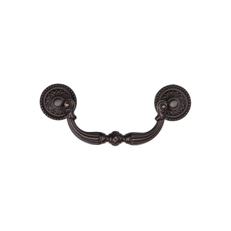 This is an image of a M.Marcus - Ornate Drop Pull 96mm Matt Bronze Finish, tk3085-096-lbn that is available to order from T.H Wiggans Ironmongery in Kendal.