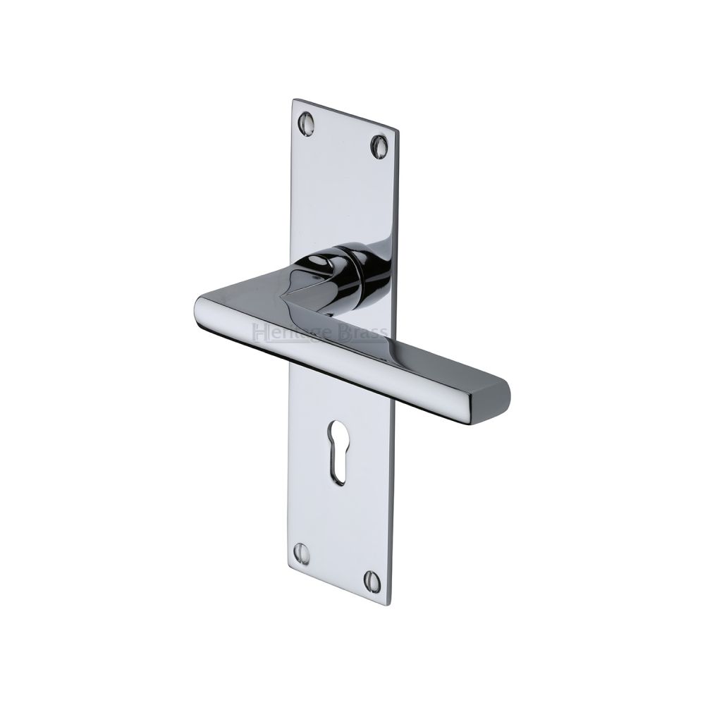 This is an image of a Heritage Brass - Door Handle Lever Lock Trident Design Polished Chrome Finish, tri1300-pc that is available to order from T.H Wiggans Ironmongery in Kendal.