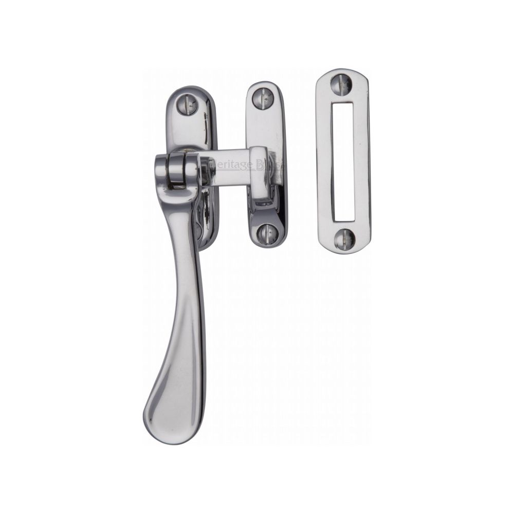 This is an image of a Heritage Brass - Casement Window Fastener Spoon Pattern Polished Chrome Finish, v1003-mp-hp-pc that is available to order from T.H Wiggans Ironmongery in Kendal.