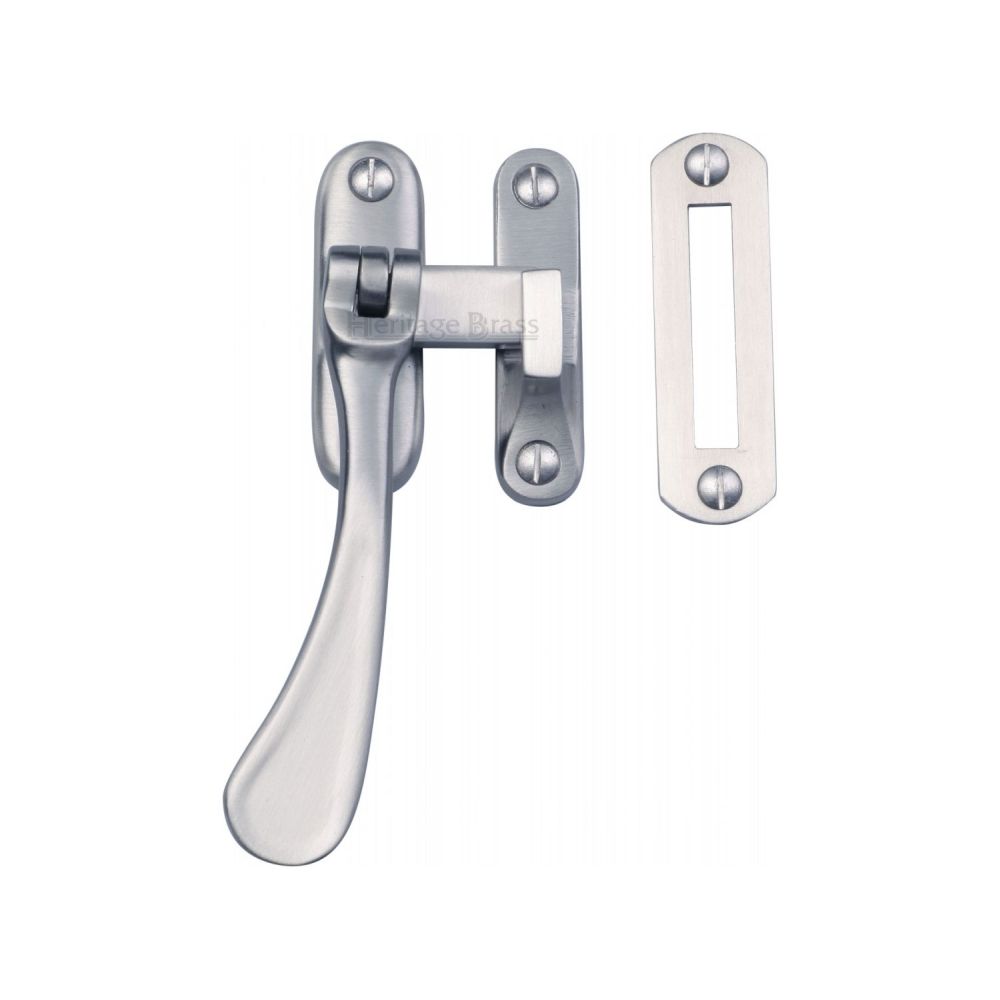 This is an image of a Heritage Brass - Casement Window Fastener Spoon Pattern Satin Chrome Finish, v1003-mp-hp-sc that is available to order from T.H Wiggans Ironmongery in Kendal.