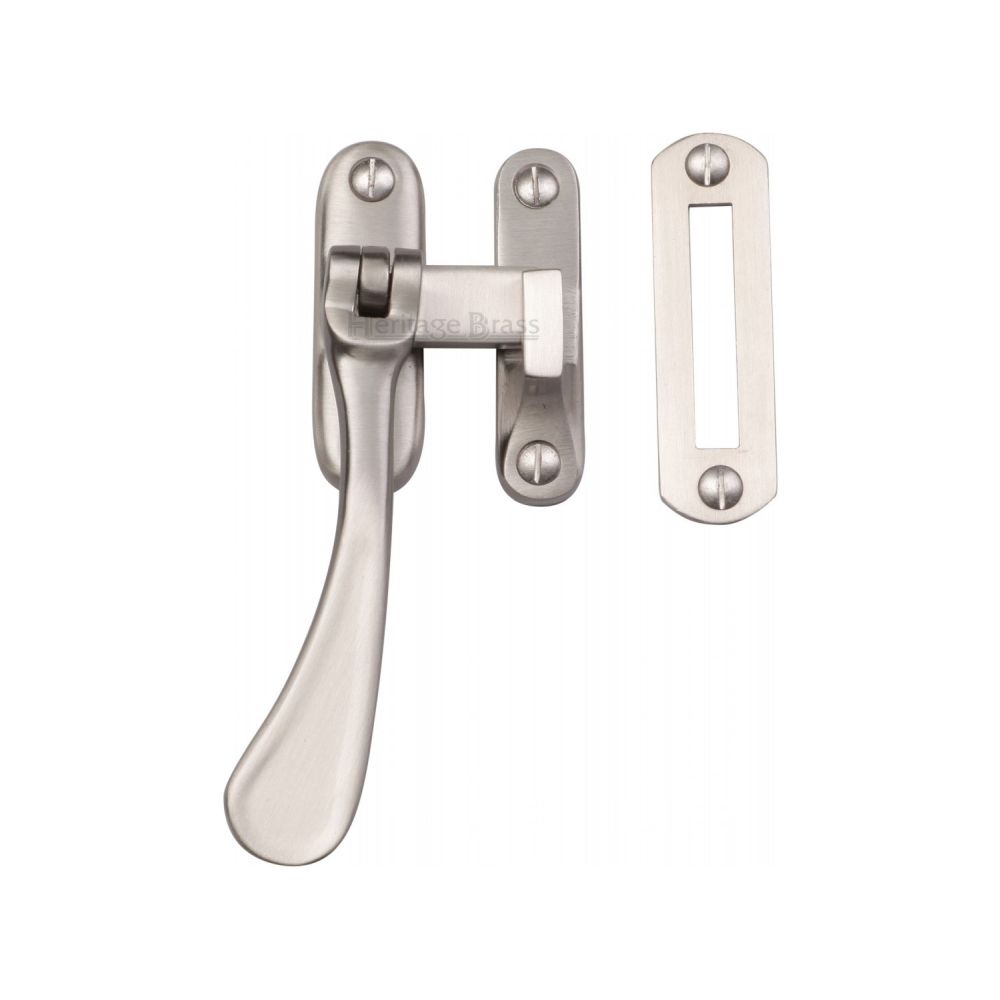 This is an image of a Heritage Brass - Casement Window Fastener Spoon Pattern Satin Nickel Finish, v1003-mp-hp-sn that is available to order from T.H Wiggans Ironmongery in Kendal.