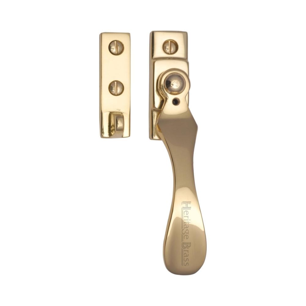 This is an image of a Heritage Brass - Casement Window Fastener Wedge Pattern Polished Brass Finish, v1005-pb that is available to order from T.H Wiggans Ironmongery in Kendal.