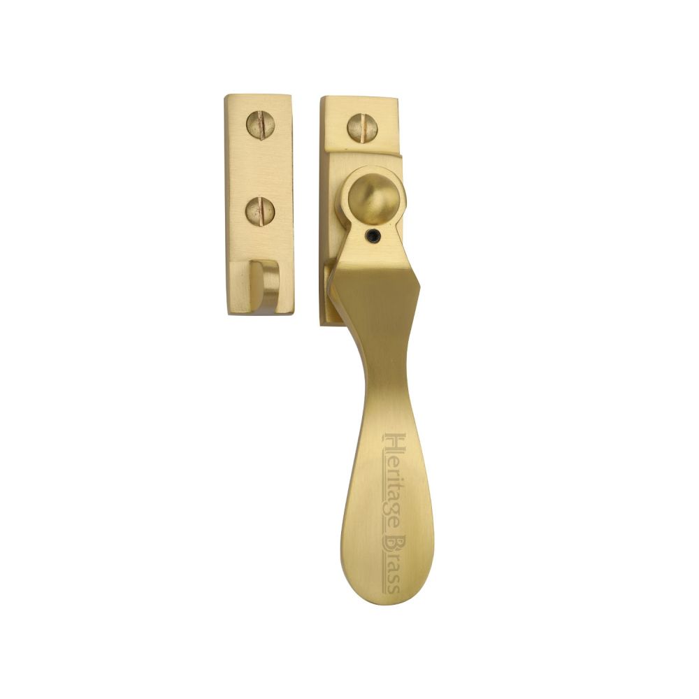 This is an image of a Heritage Brass - Casement Window Fastener Wedge Pattern Satin Brass Finish, v1005-sb that is available to order from T.H Wiggans Ironmongery in Kendal.
