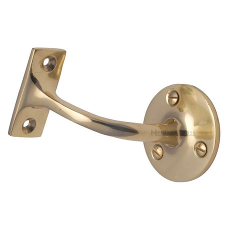 This is an image of a Heritage Brass - Handrail Bracket 3" Polished Brass Finish, v1030-76-pb that is available to order from T.H Wiggans Ironmongery in Kendal.
