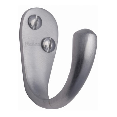 This is an image of a Heritage Brass - Single Robe Hook Satin Chrome Finish, v1040-sc that is available to order from T.H Wiggans Ironmongery in Kendal.