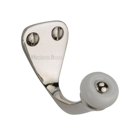 This is an image of a Heritage Brass - Single Robe Hook Polished Nickel Finish, v1044-pnf that is available to order from T.H Wiggans Ironmongery in Kendal.