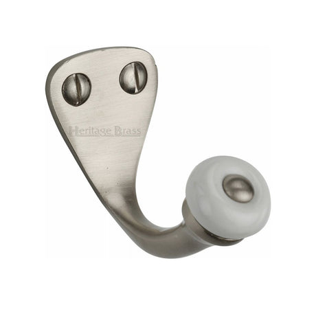 This is an image of a Heritage Brass - Single Robe Hook Satin Nickel Finish, v1044-sn that is available to order from T.H Wiggans Ironmongery in Kendal.