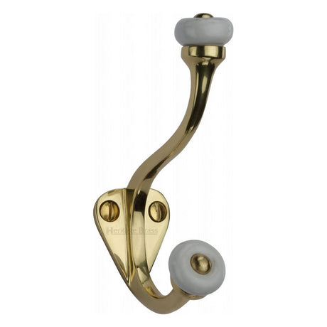 This is an image of a Heritage Brass - Hat & Coat Hook Polished Brass Finish, v1048-pb that is available to order from T.H Wiggans Ironmongery in Kendal.