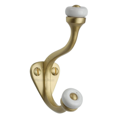 This is an image of a Heritage Brass - Hat & Coat Hook Satin Brass Finish, v1048-sb that is available to order from T.H Wiggans Ironmongery in Kendal.