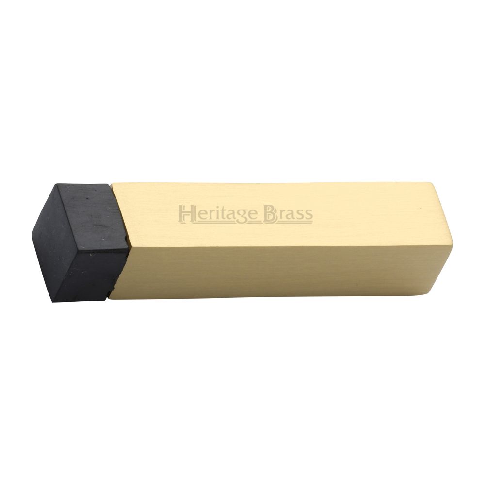 This is an image of a Heritage Brass - Door Stop Square Wall Mounted Design Satin Brass Finish, v1084-sb that is available to order from T.H Wiggans Ironmongery in Kendal.