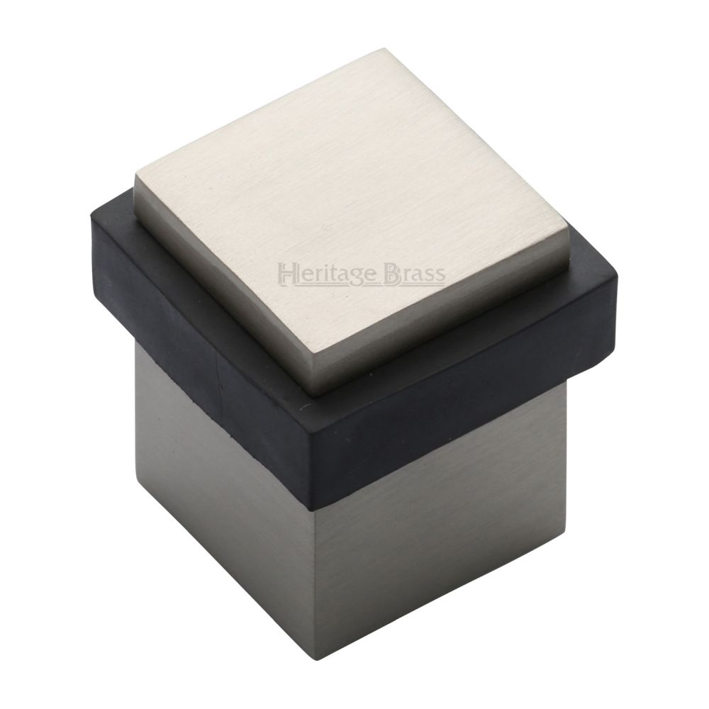 This is an image of a Heritage Brass - Door Stop Square Floor Mounted Design Satin Nickel Finish, v1089-sn that is available to order from T.H Wiggans Ironmongery in Kendal.