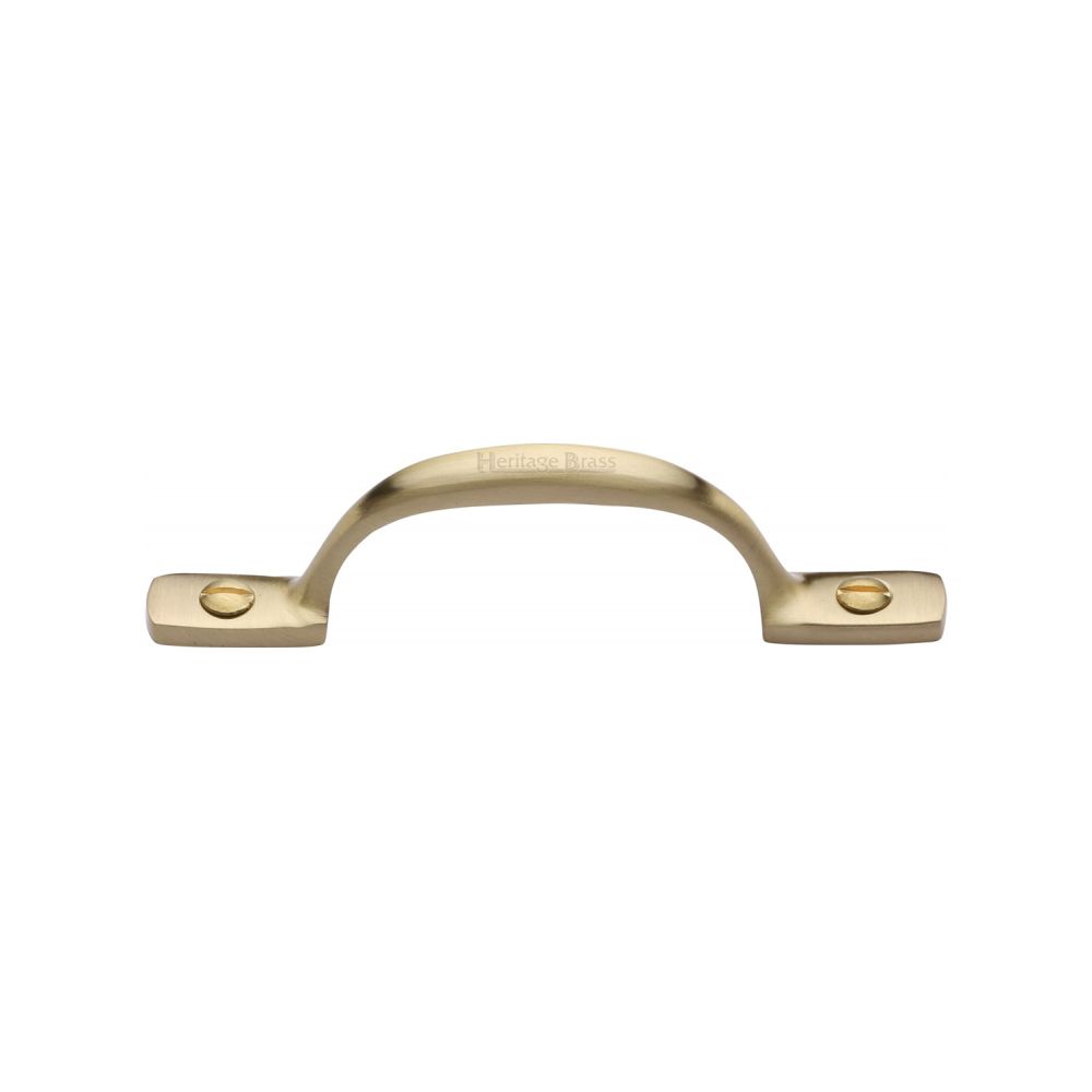 This is an image of a Heritage Brass - Pull Handle Russell Design 102mm Satin Brass Finish, v1090-102-sb that is available to order from T.H Wiggans Ironmongery in Kendal.