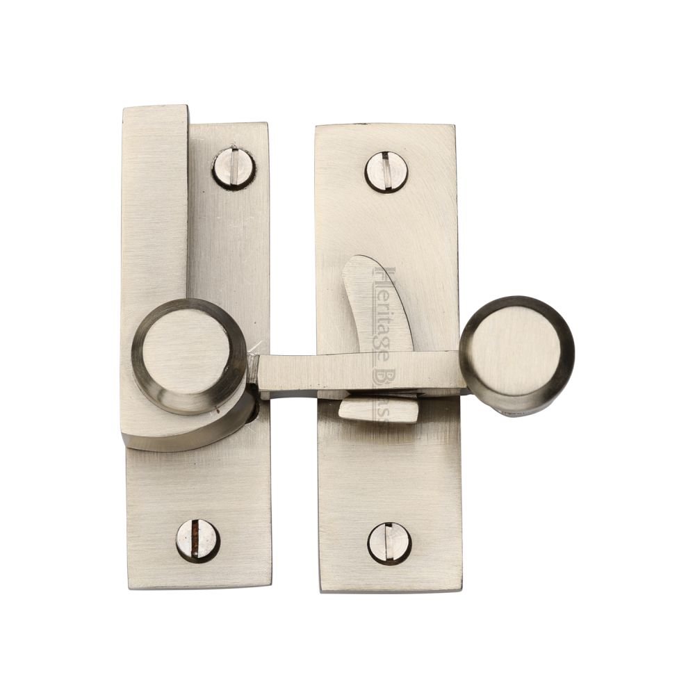 This is an image of a Heritage Brass - Sash Fastener Satin Nickel Finish, v1100-sn that is available to order from T.H Wiggans Ironmongery in Kendal.