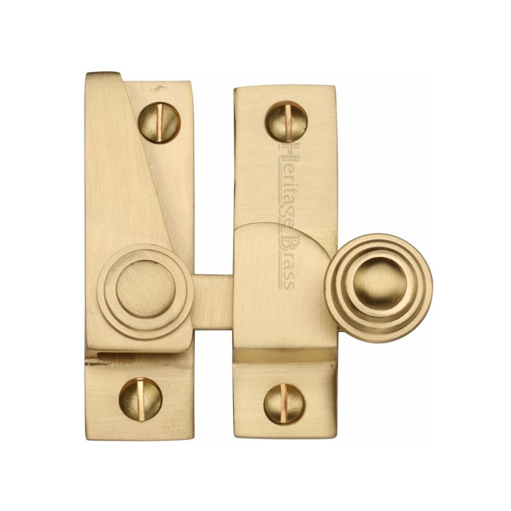This is an image of a Heritage Brass - Sash Fastener Satin Brass Finish, v1104-sb that is available to order from T.H Wiggans Ironmongery in Kendal.