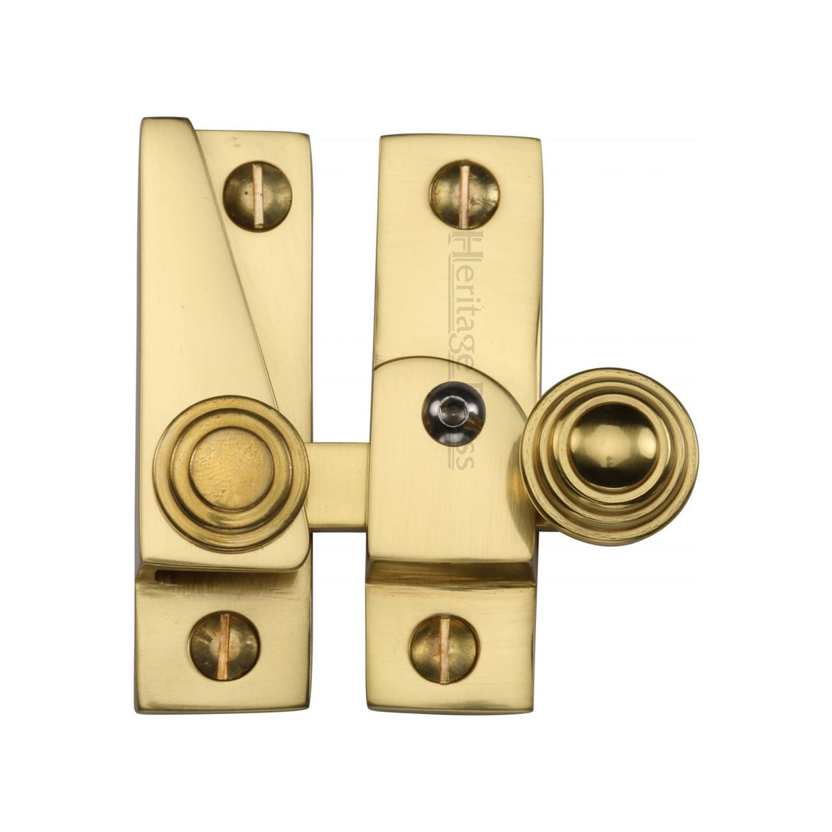 This is an image of a Heritage Brass - Sash Fastener Lockable Unlacquered Brass Finish, v1104l-ulb that is available to order from T.H Wiggans Ironmongery in Kendal.