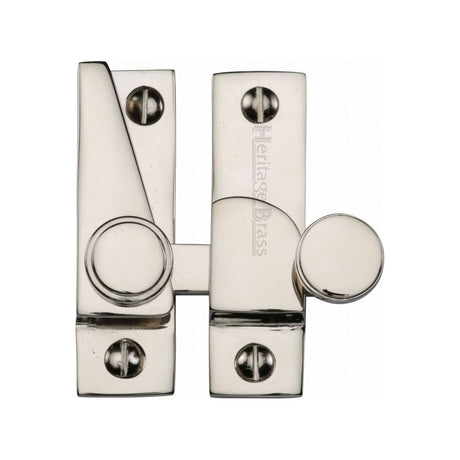 This is an image of a Heritage Brass - Sash Fastener Polished Nickel Finish, v1106-pnf that is available to order from T.H Wiggans Ironmongery in Kendal.