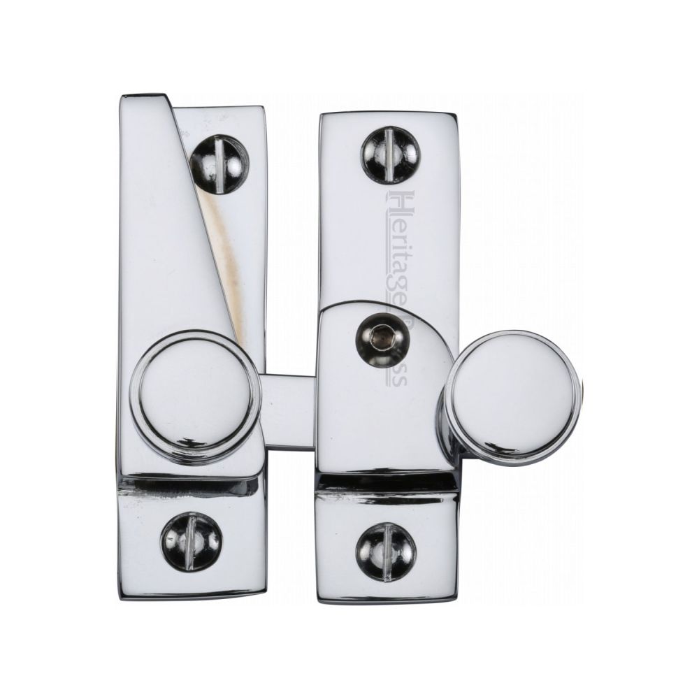 This is an image of a Heritage Brass - Sash Fastener Lockable Polished Chrome Finish, v1106l-pc that is available to order from T.H Wiggans Ironmongery in Kendal.