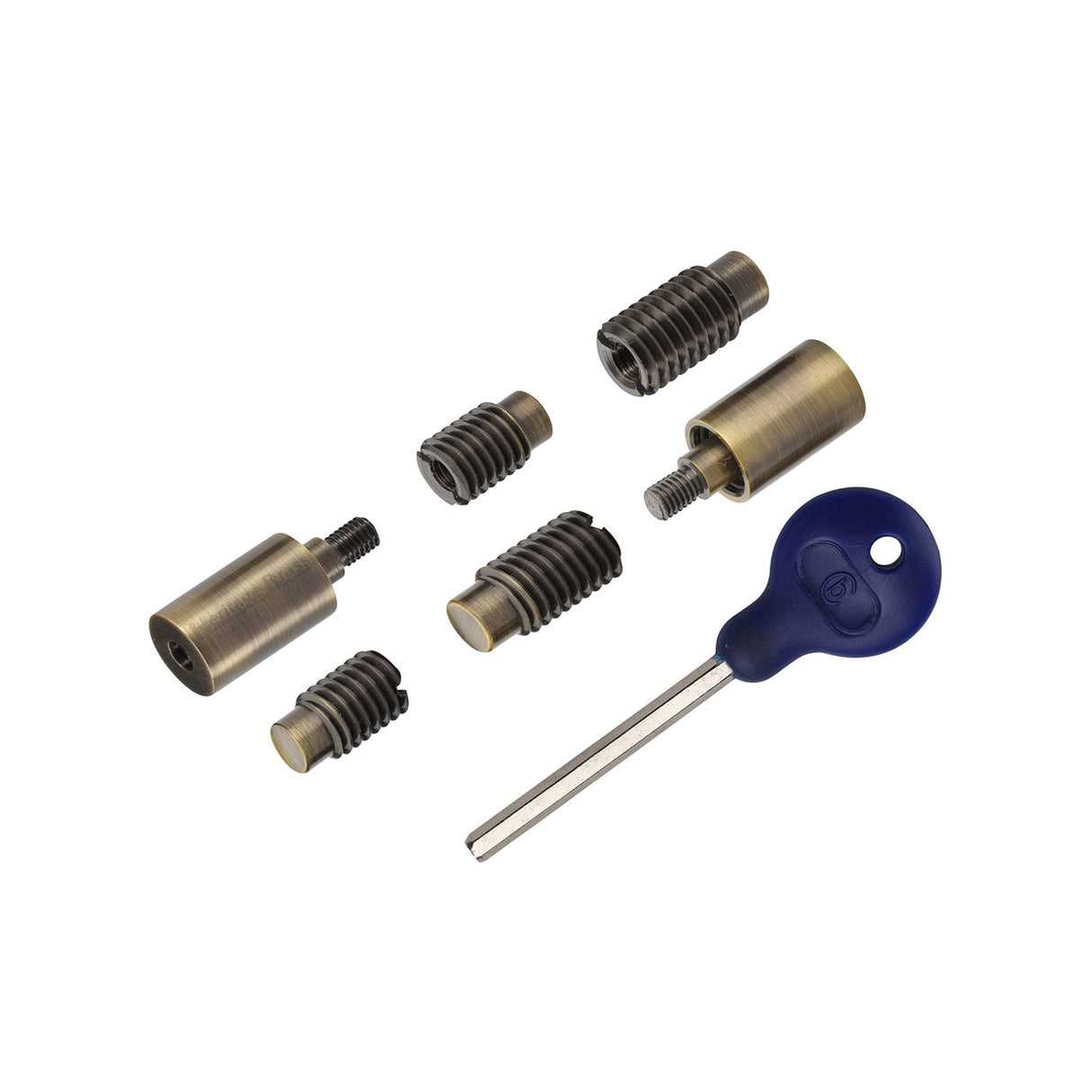 This is an image of a Heritage Brass - Sash Window Stop (pair) with key Antique Brass, v1108-at that is available to order from T.H Wiggans Ironmongery in Kendal.