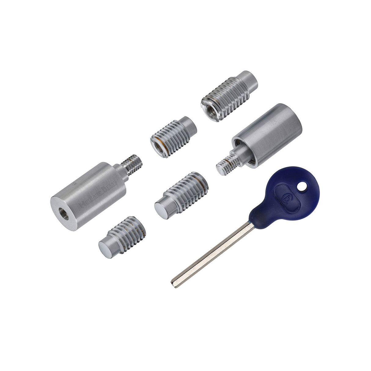 This is an image of a Heritage Brass - Sash Window Stop (pair) with key Satin Chrome, v1108-sc that is available to order from T.H Wiggans Ironmongery in Kendal.