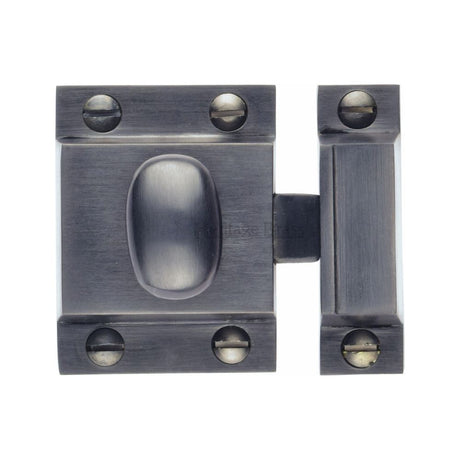 This is an image of a Heritage Brass - Cupboard Latch with Oval Turn Matt Black Finish, v1112-bkmt that is available to order from T.H Wiggans Ironmongery in Kendal.