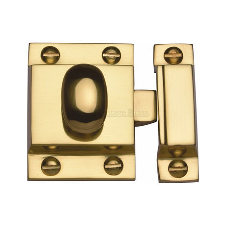 This is an image of a Heritage Brass - Cupboard Latch with Oval Turn Polished Brass Finish, v1112-pb that is available to order from T.H Wiggans Ironmongery in Kendal.