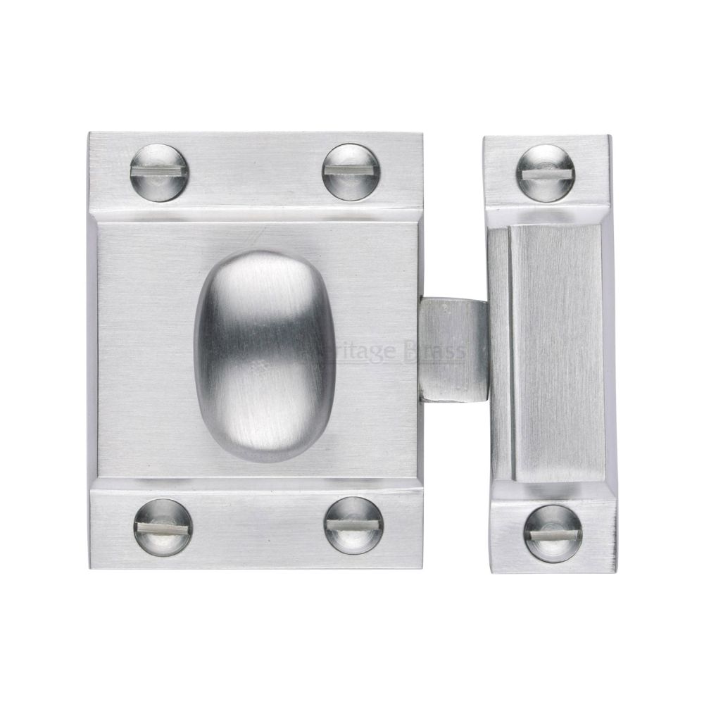 This is an image of a Heritage Brass - Cupboard Latch with Oval Turn Satin Chrome Finish, v1112-sc that is available to order from T.H Wiggans Ironmongery in Kendal.