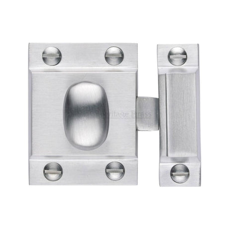 This is an image of a Heritage Brass - Cupboard Latch with Oval Turn Satin Chrome Finish, v1112-sc that is available to order from T.H Wiggans Ironmongery in Kendal.