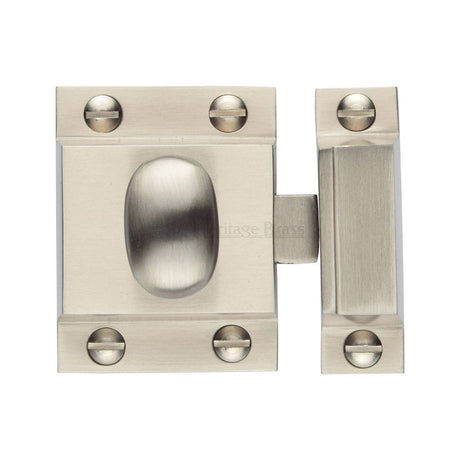 This is an image of a Heritage Brass - Cupboard Latch with Oval Turn Satin Nickel Finish, v1112-sn that is available to order from T.H Wiggans Ironmongery in Kendal.