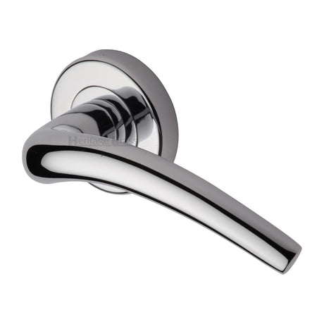 This is an image of a Heritage Brass - Door Handle Lever Latch on Round Rose Wing Design Polished Chrome finish, v1121-pc that is available to order from T.H Wiggans Ironmongery in Kendal.
