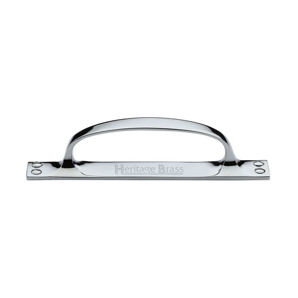 This is an image of a Heritage Brass - Pull Handle on Plate Polished Chrome Finish, v1142-pc that is available to order from T.H Wiggans Ironmongery in Kendal.
