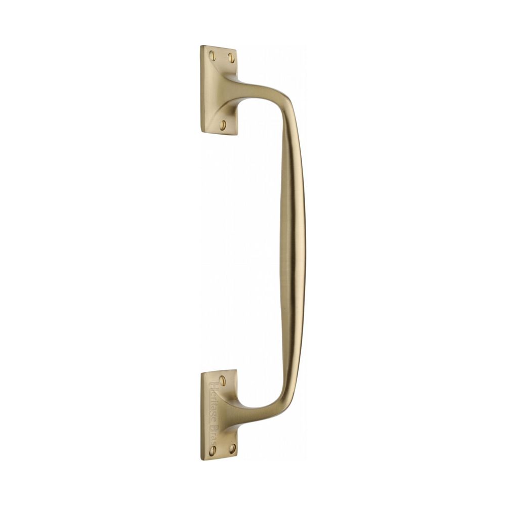 This is an image of a Heritage Brass - Door Pull Handle Cranked Design 12" Satin Brass Finish, v1150-310-sb that is available to order from T.H Wiggans Ironmongery in Kendal.