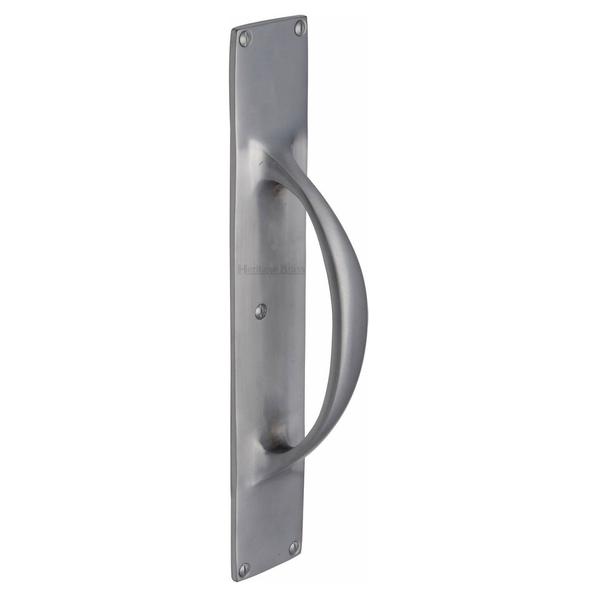 This is an image of a Heritage Brass - Door Pull Handle on Plate Satin Chrome finish, v1155-sc that is available to order from T.H Wiggans Ironmongery in Kendal.