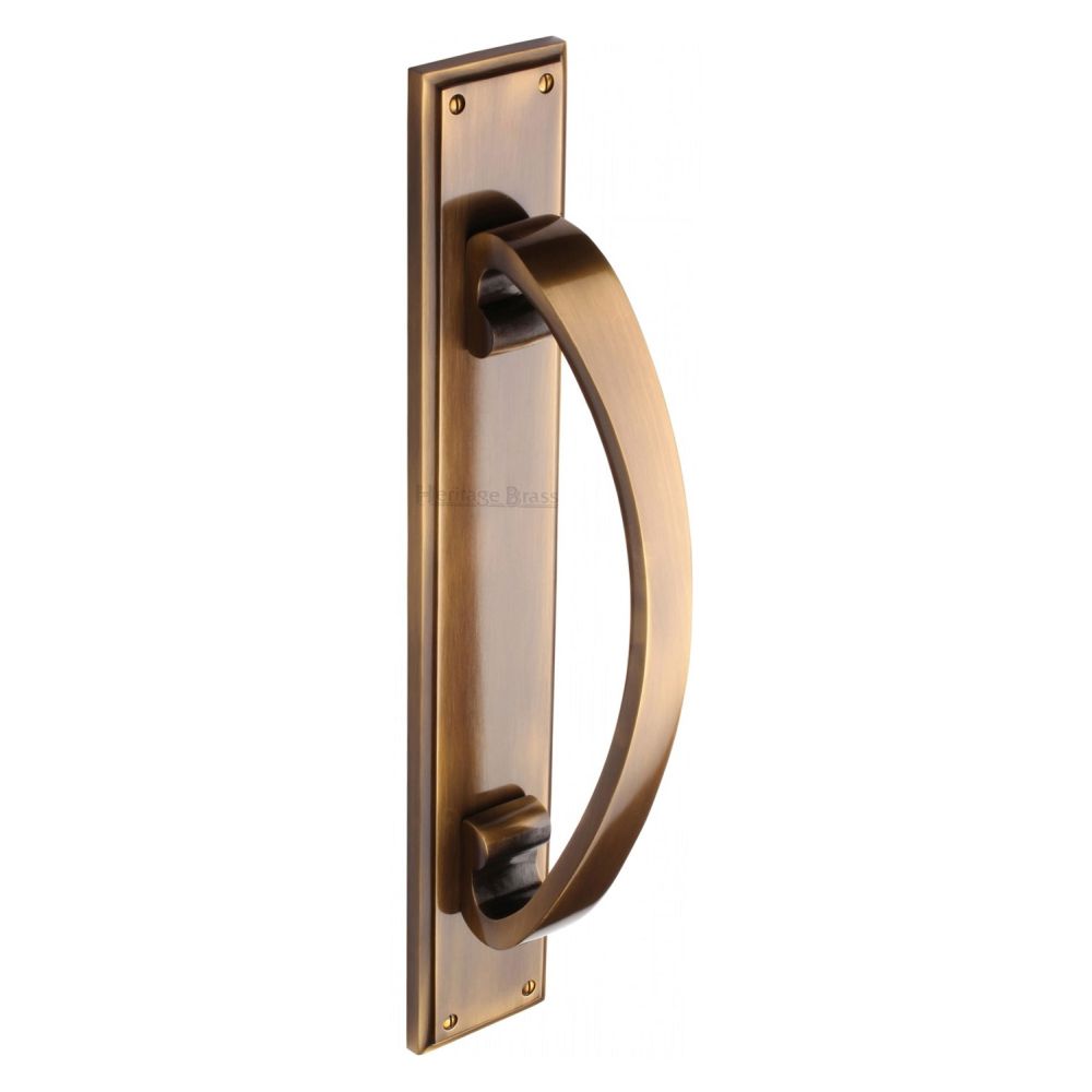 This is an image of a Heritage Brass - Door Pull Handle on Plate Antique Brass Finish, v1162-at that is available to order from T.H Wiggans Ironmongery in Kendal.