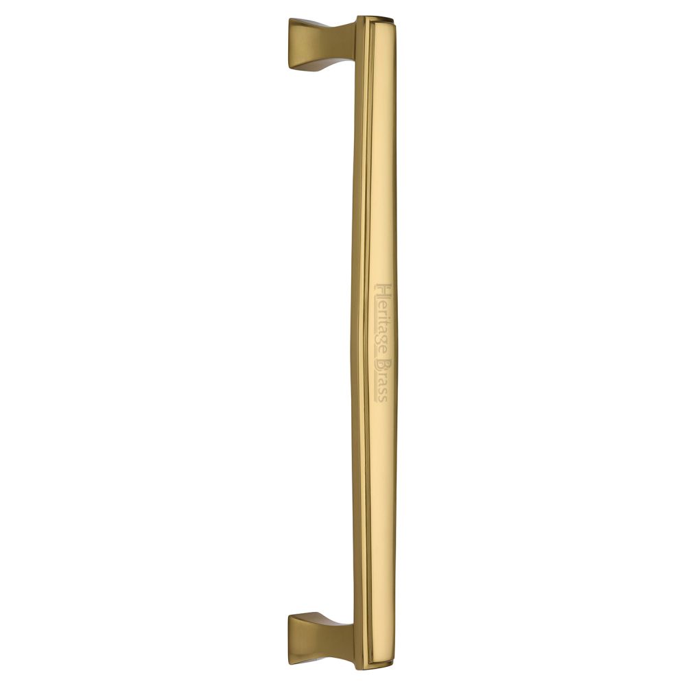 This is an image of a Heritage Brass - Door Pull Handle Deco Design 305mm Polished Brass Finish, v1334-305-pb that is available to order from T.H Wiggans Ironmongery in Kendal.