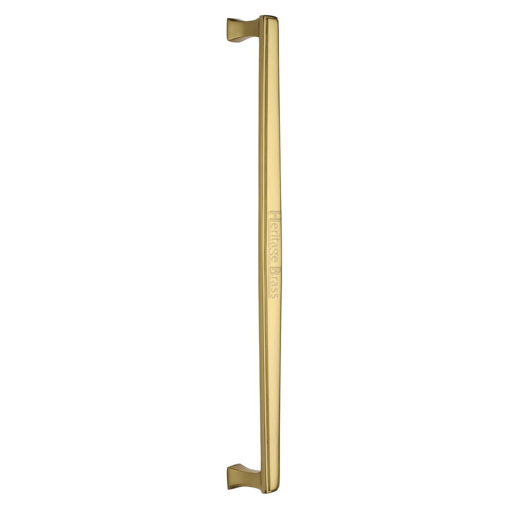 This is an image of a Heritage Brass - Door Pull Handle Deco Design 457mm Polished Brass Finish, v1334-457-pb that is available to order from T.H Wiggans Ironmongery in Kendal.