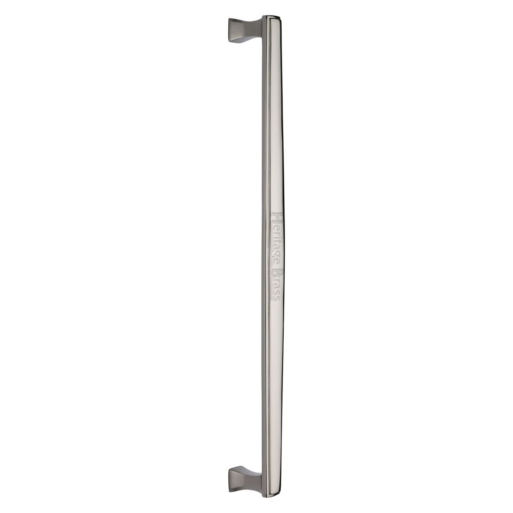 This is an image of a Heritage Brass - Door Pull Handle Deco Design 457mm Polished Nickel Finish, v1334-457-pnf that is available to order from T.H Wiggans Ironmongery in Kendal.