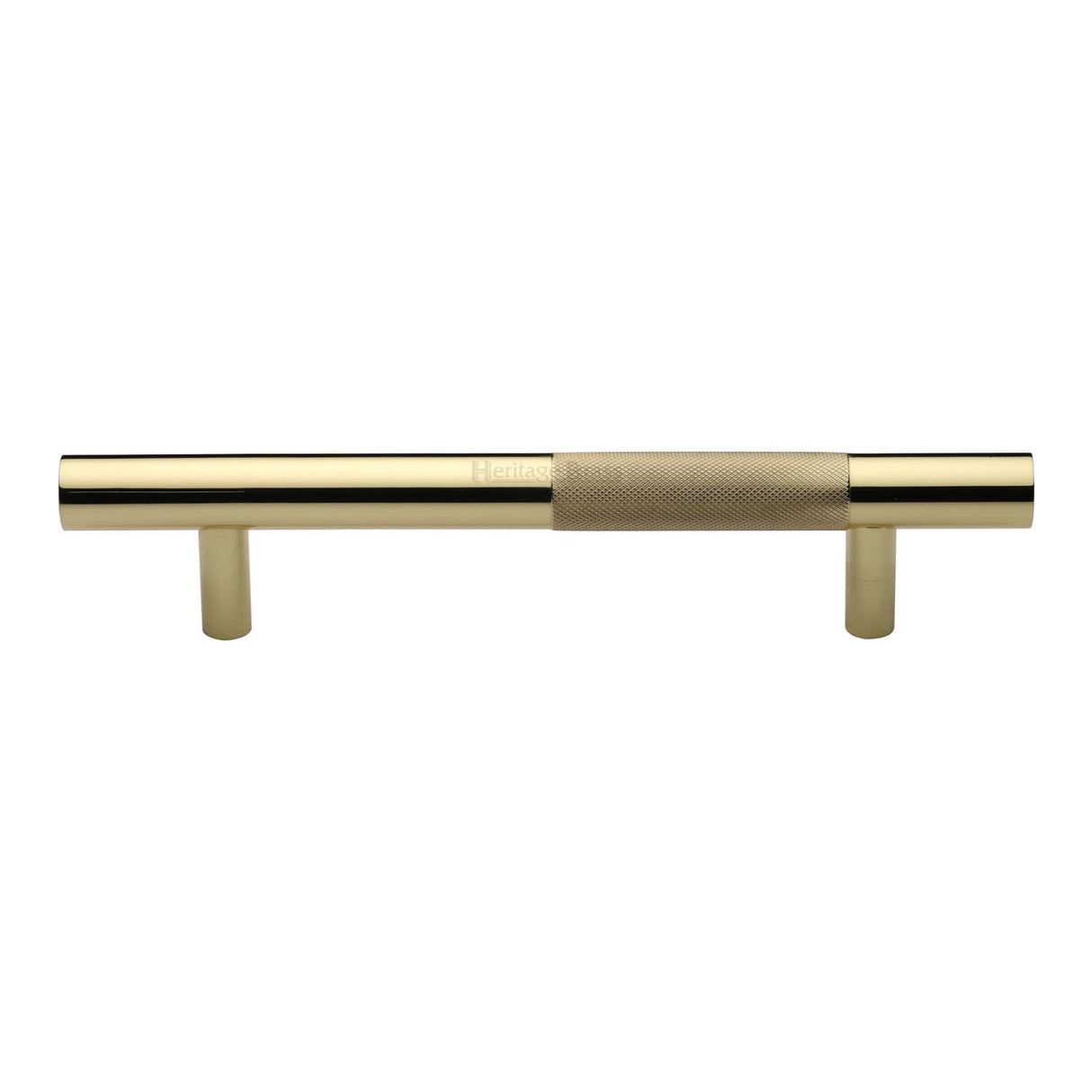 This is an image of a Heritage Brass - Door Pull Handle Bar Knurled Design 305mm Polished Brass Finish, v1365-305-pb that is available to order from T.H Wiggans Ironmongery in Kendal.