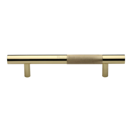 This is an image of a Heritage Brass - Door Pull Handle Bar Knurled Design 305mm Polished Brass Finish, v1365-305-pb that is available to order from T.H Wiggans Ironmongery in Kendal.