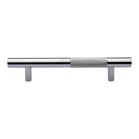 This is an image of a Heritage Brass - Door Pull Handle Bar Knurled Design 305mm Polished Chrome Finish, v1365-305-pc that is available to order from T.H Wiggans Ironmongery in Kendal.