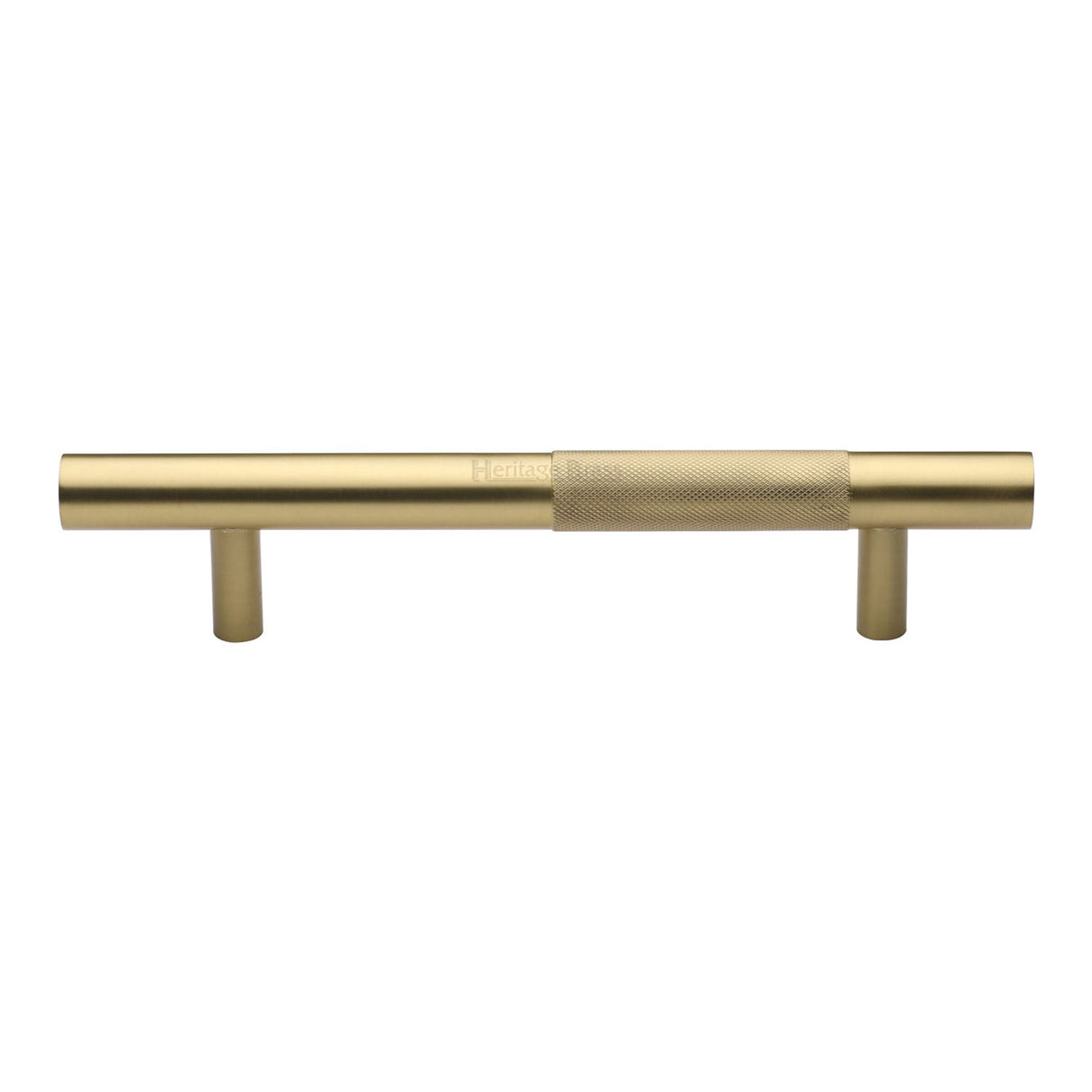 This is an image of a Heritage Brass - Door Pull Handle Bar Knurled Design 305mm Satin Brass Finish, v1365-305-sb that is available to order from T.H Wiggans Ironmongery in Kendal.
