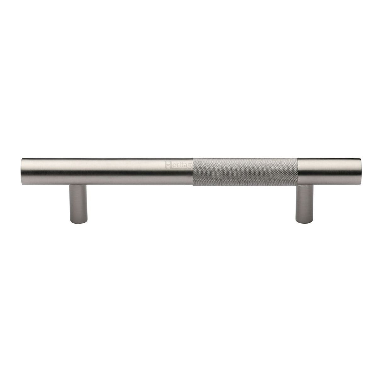 This is an image of a Heritage Brass - Door Pull Handle Bar Knurled Design 305mm Satin Nickel Finish, v1365-305-sn that is available to order from T.H Wiggans Ironmongery in Kendal.