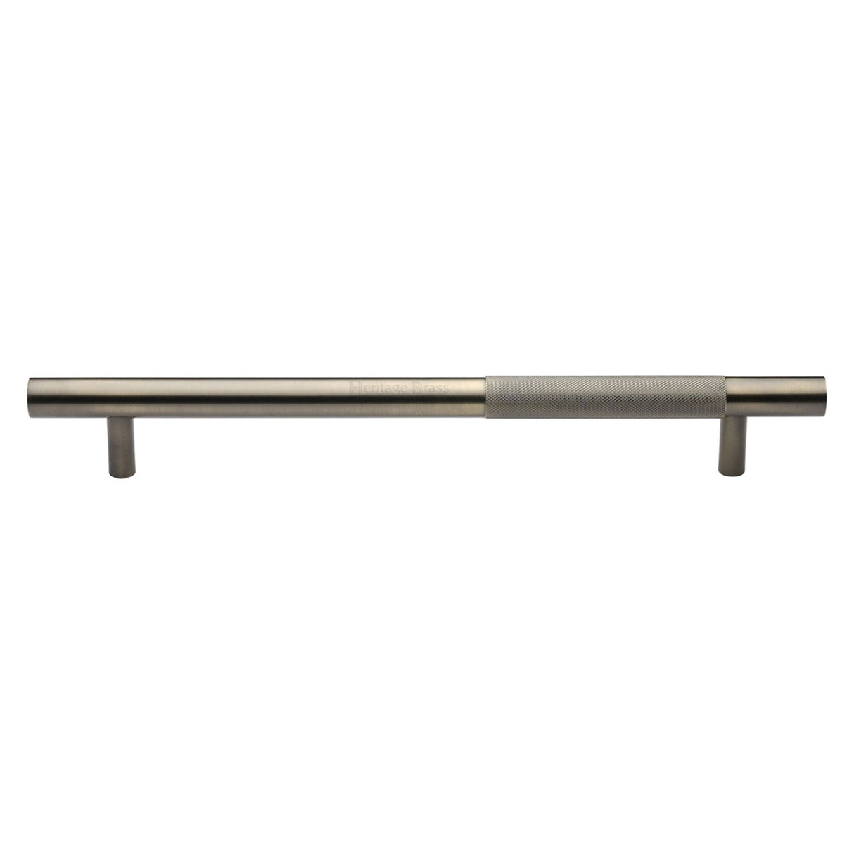 This is an image of a Heritage Brass - Door Pull Handle Bar Knurled Design 457mm Antique Brass Finish, v1365-457-at that is available to order from T.H Wiggans Ironmongery in Kendal.