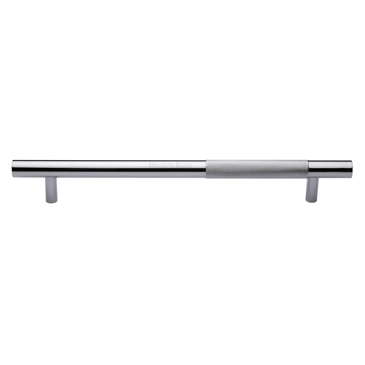 This is an image of a Heritage Brass - Door Pull Handle Bar Knurled Design 457mm Polished Chrome Finish, v1365-457-pc that is available to order from T.H Wiggans Ironmongery in Kendal.