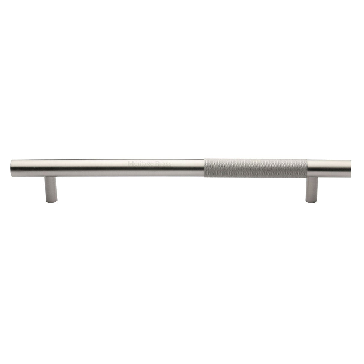 This is an image of a Heritage Brass - Door Pull Handle Bar Knurled Design 457mm Satin Nickel Finish, v1365-457-sn that is available to order from T.H Wiggans Ironmongery in Kendal.