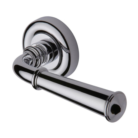 This is an image of a Heritage Brass - Door Handle Lever Latch on Round Rose Colonial Design Polished Chro, v1932-pc that is available to order from T.H Wiggans Ironmongery in Kendal.
