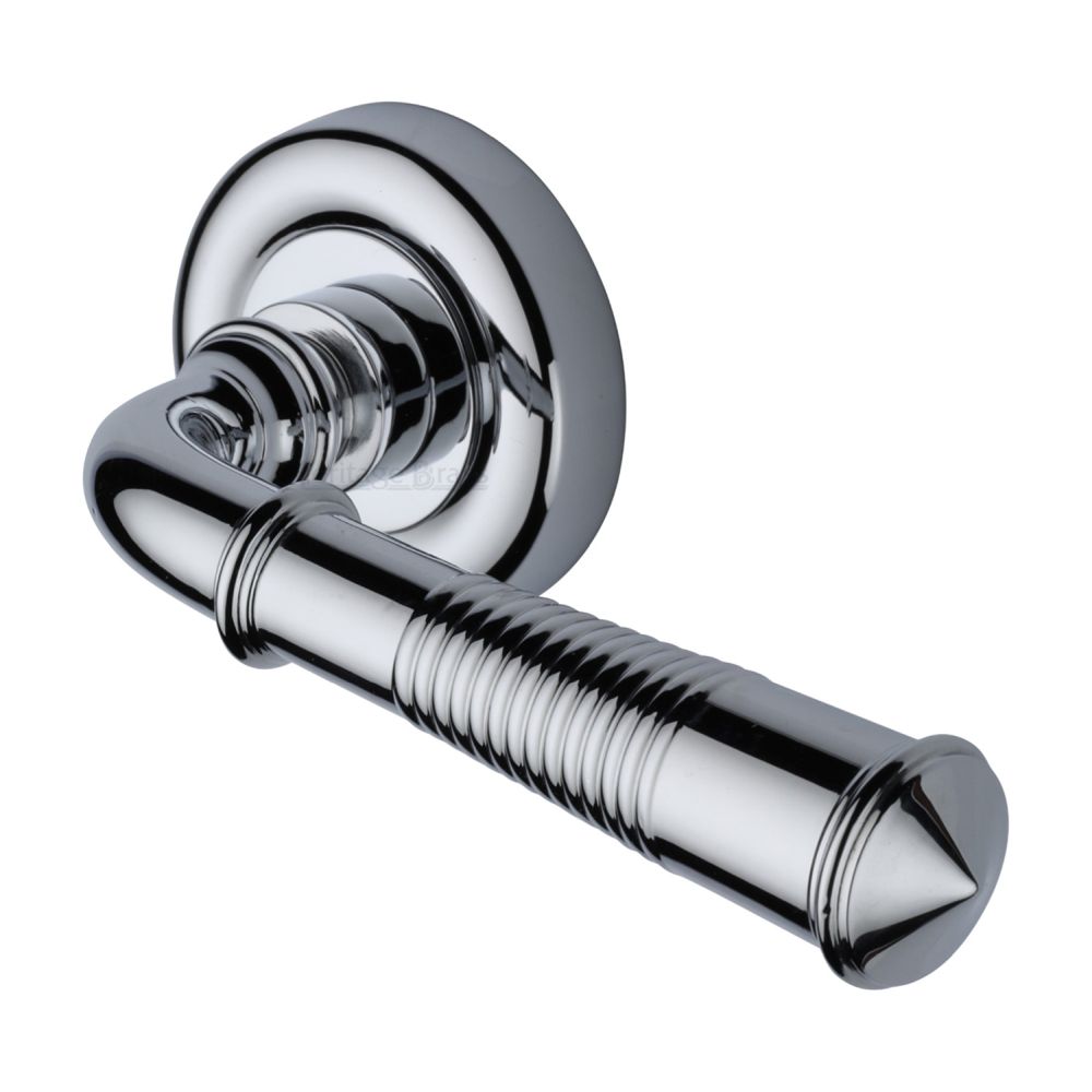 This is an image of a Heritage Brass - Door Handle Lever Latch on Round Rose Colonial Reeded Design Po, v1936-pc that is available to order from T.H Wiggans Ironmongery in Kendal.