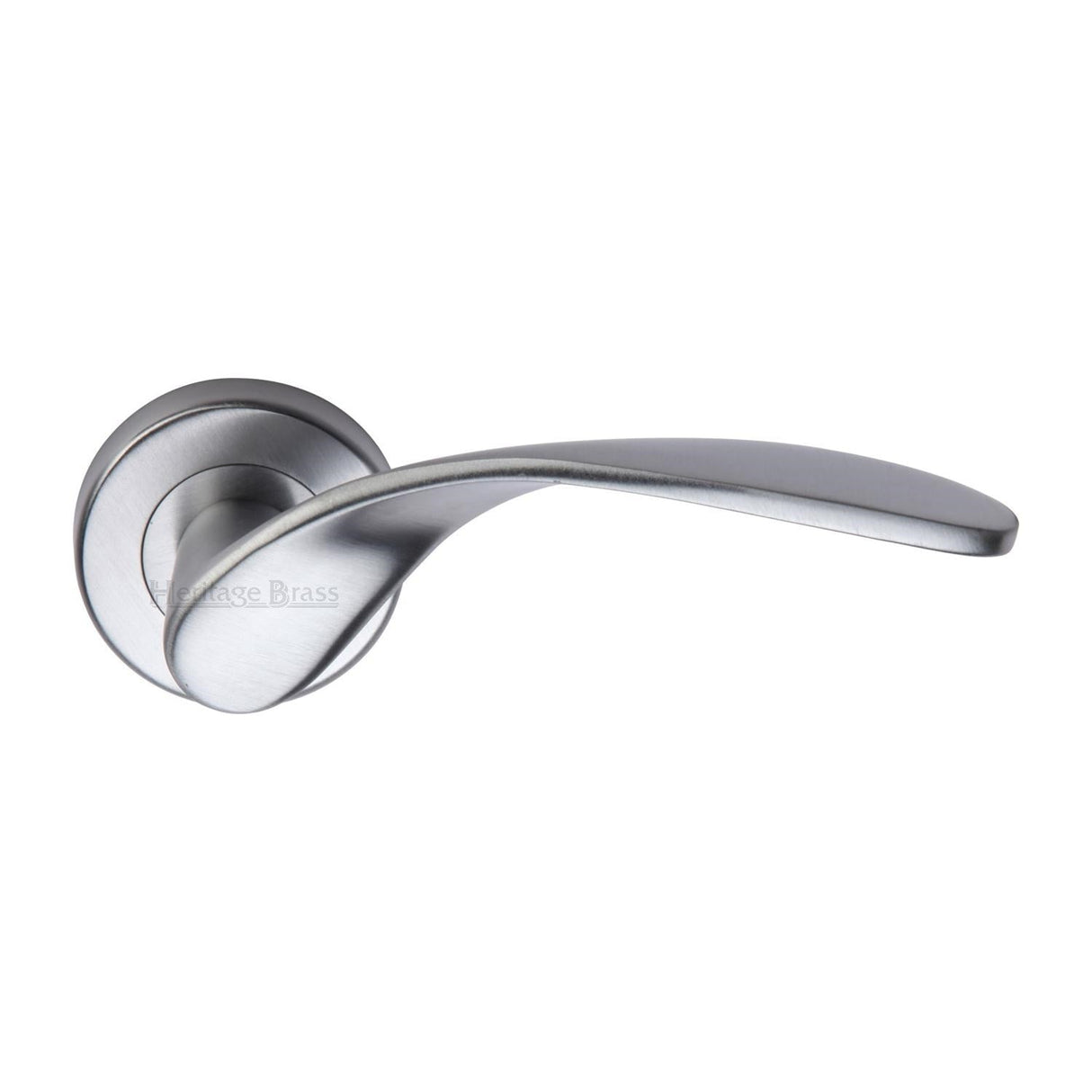 This is an image of a Heritage Brass - Door Handle Lever Latch on Round Rose Volo Design Satin Chrome finish, v1950-sc that is available to order from T.H Wiggans Ironmongery in Kendal.