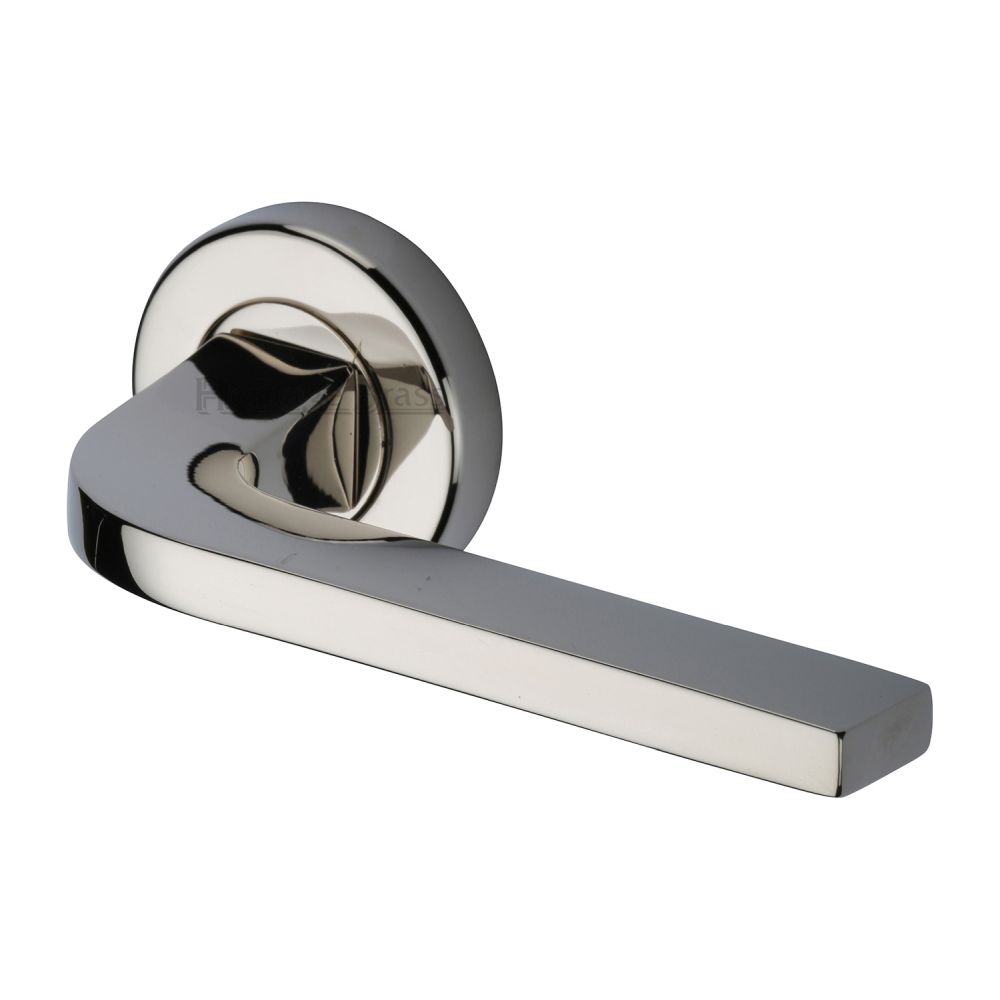 This is an image of a Heritage Brass - Door Handle Lever on Rose Bellagio Design Polished Nickel Finish, v2015-pnf that is available to order from T.H Wiggans Ironmongery in Kendal.