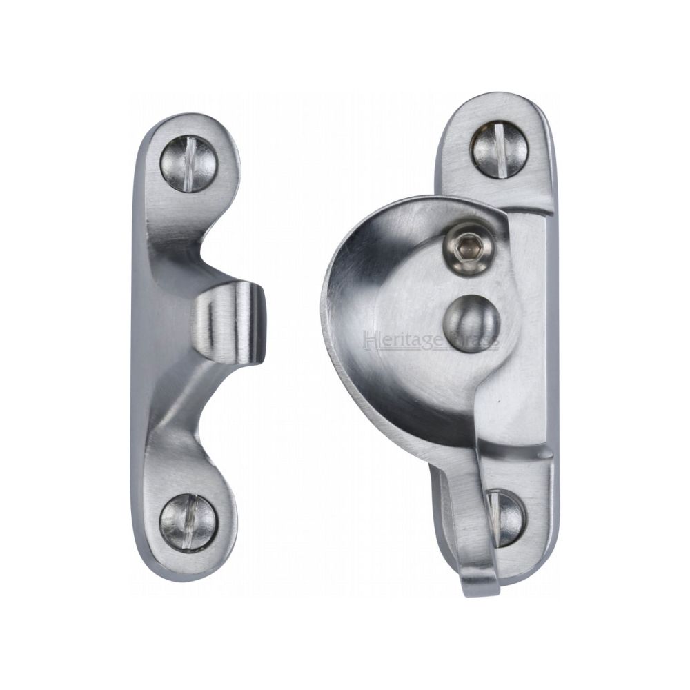 This is an image of a Heritage Brass - Fitch Pattern Sash Fastener Lockable Satin Chrome Finish, v2060l-sc that is available to order from T.H Wiggans Ironmongery in Kendal.